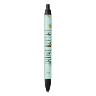 Stylo Noir Les diamants chics de menthe et d'or brillent
