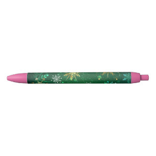 Stylo Noir Les flocons dorés de Noël sur l'Arrière - plan ver