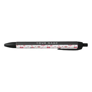 Stylo Noir Les flocons rouges, Votre nom, Personnalisez