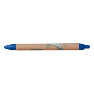 Stylo Noir Lézard Tacheté Orange Vert Pâle Nommé