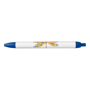 Stylo Noir libellule de fleurs jaunes