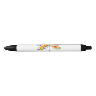 Stylo Noir libellule de fleurs jaunes