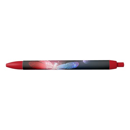 Stylo Noir libellule rouge brillante (Devant)