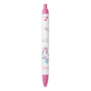 Stylo Noir Licorne Magique Et Arc-En-Ciel Personnalisé