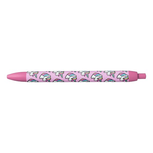Stylo Noir Licorne rose (Devant)