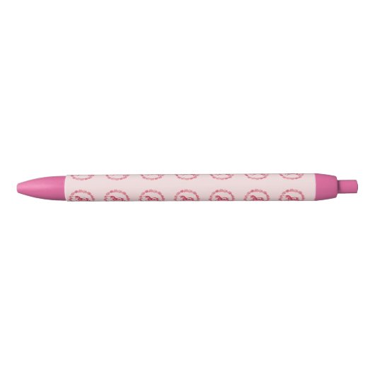 Stylo Noir Licorne rose et fleurs (Devant)