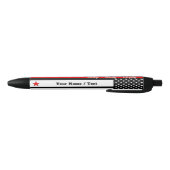 Stylo Noir Ligne Rouge Fine, Drapeau Américain, Pompiers Pers (Bas)