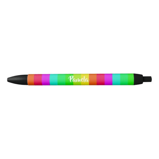Stylo Noir Lignes d'arc-en-ciel colorées (Devant)