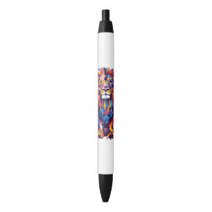 Stylo Noir Lion géométrique coloré