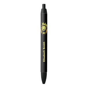 Stylo Noir Lion rugissant avec couronne