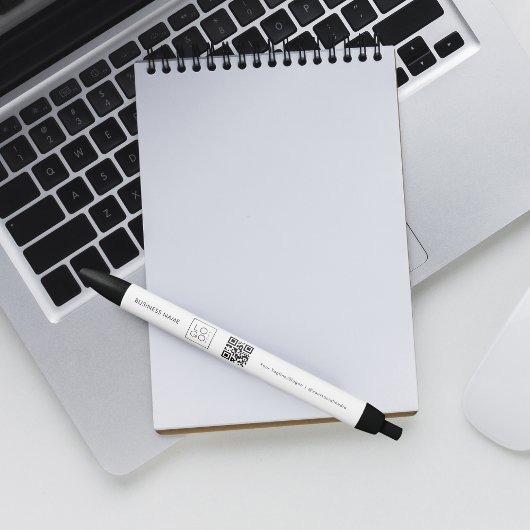 Stylo Noir Logo d'entreprise carré QR Code et texte promotion