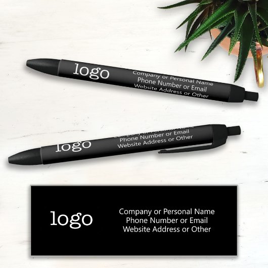 Stylo Noir Logo d'entreprise Office de base - 3 lignes Texte