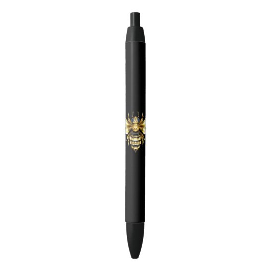 Stylo Noir Logo Faux Gold Foil Bee Polygonal sur Noir (devant Vertical)