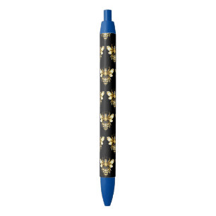 Stylo Noir Logo Faux Gold Foil Bee Polygonal sur Noir