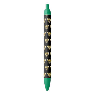 Stylo Noir Logo Faux Gold Foil Bee Polygonal sur Noir