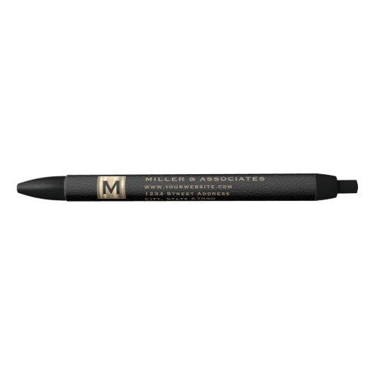Stylo Noir Logo initial en or noir (Devant)
