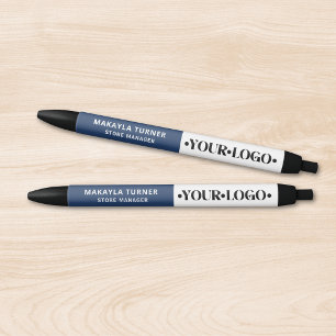 Stylo Noir Logo personnalisé bleu