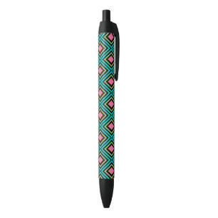 Stylo Noir Losanges arc-en-ciel pastel Géométrique Noir Rose