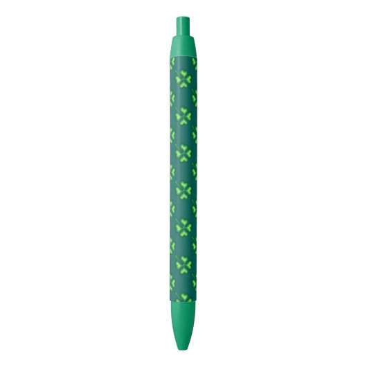 Stylo Noir Lucky quatre feuilles shamrock (devant Vertical)