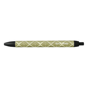Stylo Noir Lumière Motif carré feuille or Lime