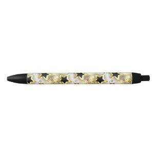 Stylo Noir Lumière transparente avec étoiles or
