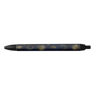 Stylo Noir Magic Gold Moon Sun Stars Dark Blue motif
