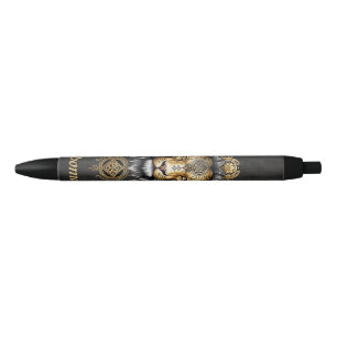 Stylo Noir Majestic tête de lion doré avec crinière noire.