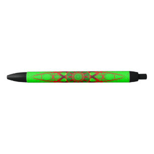 Stylo Noir Mandala rouge et vert vif