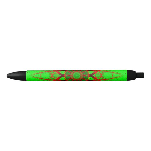 Stylo Noir Mandala rouge et vert vif (Devant)