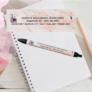 Stylo Noir Manicuriste Nail Technicien Rose Blush Marbre