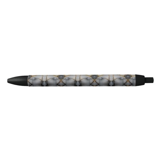 Stylo Noir Marbre blanc et or craquelé moderne (Devant)