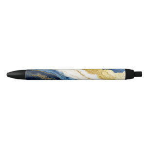 Stylo Noir Marbre bleu marine de luxe et feuille d'or