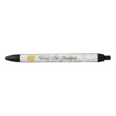 Stylo Noir Marbre d'or blanc logo et nom commercial (Devant)