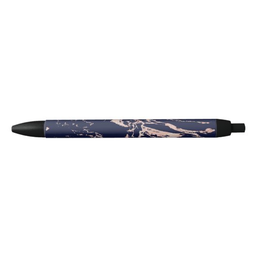 Stylo Noir Marbre d'or Rose bleu Chic Navy (Devant)