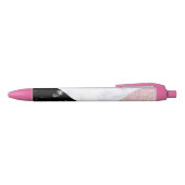 Stylo Noir Marbre noir blanc de parties scintillantes roses (Haut)