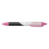 Stylo Noir Marbre noir blanc de parties scintillantes roses (Bas)
