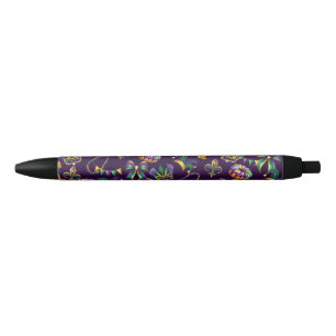 Stylo Noir Mardi Gras Motif violet