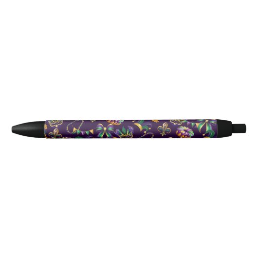 Stylo Noir Mardi Gras Motif violet (Devant)