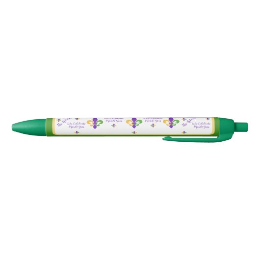 Stylo Noir Mardi Gras NOM Vert Or Violet Fleur de Lis (Bas)