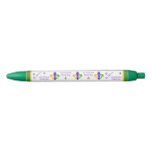 Stylo Noir Mardi Gras NOM Vert Or Violet Fleur de Lis (Devant)