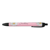 Stylo Noir Marguerite lunaire jaune et blanc avec texte perso (Bas)