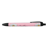 Stylo Noir Marguerite lunaire jaune et blanc avec texte perso (Haut)