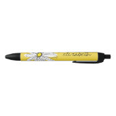 Stylo Noir Marguerite lunaire jaune et blanc avec texte perso (Bas)
