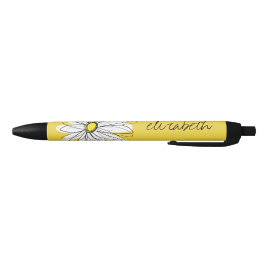 Stylo Noir Marguerite lunaire jaune et blanc avec texte perso (Bas)