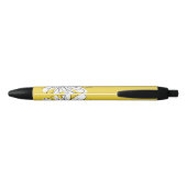 Stylo Noir Marguerite lunaire jaune et blanc avec texte perso (Dos)