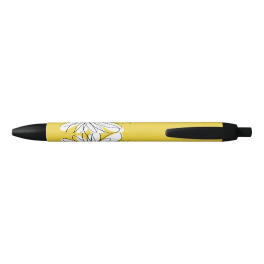 Stylo Noir Marguerite lunaire jaune et blanc avec texte perso (Dos)