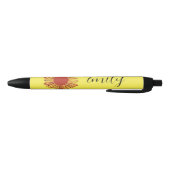 Stylo Noir Marguerite lunaire jaune et blanc avec texte perso (Bas)