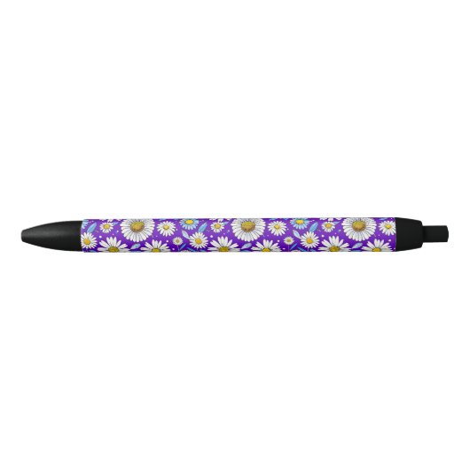 Stylo Noir Marguerites et Feuilles (Devant)