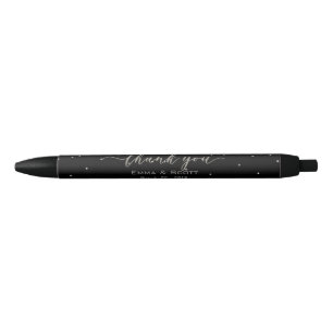 Stylo Noir Mariage Favor Merci Argent Script Confetti