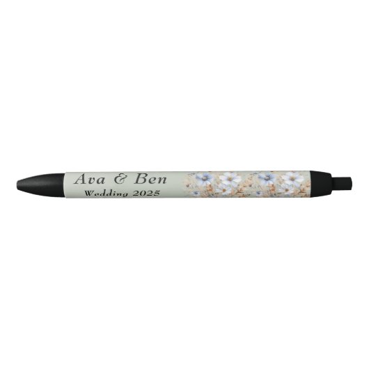 Stylo Noir Mariage Fleur sauvage bleu foncé Sage Green (Devant)